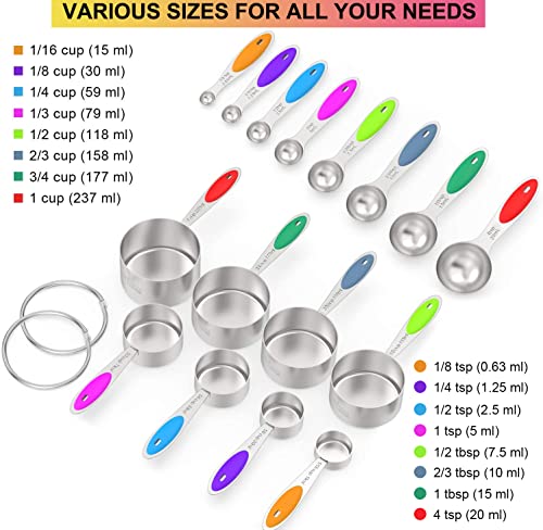 Stainless Measuring Cups and Spoons Set with Silicone Handle (Multicolor)