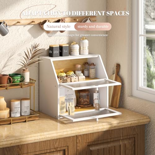 Bread Box for Kitchen Countertop Bin Double Layer Bread Box Storage Container Extra Large Capacity with Diamond Pattern Windows (White / Extra Large)