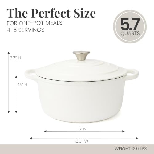 5.7 qt Enameled Cast Iron Dutch Oven Pot with Lid (White / 5.7 QT)