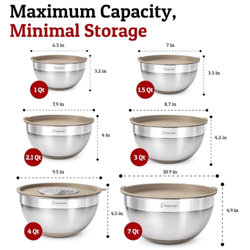 6Pc Stainless Steel Mixing Bowls with Lids Set (Khaki)