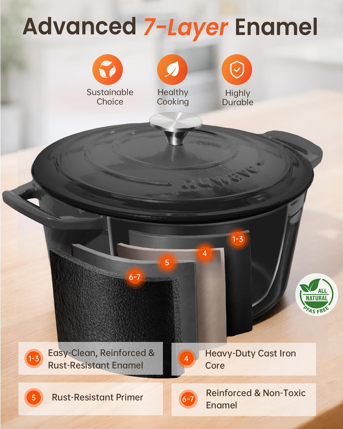 6QT Cast Iron Dutch Oven Pot with Lid