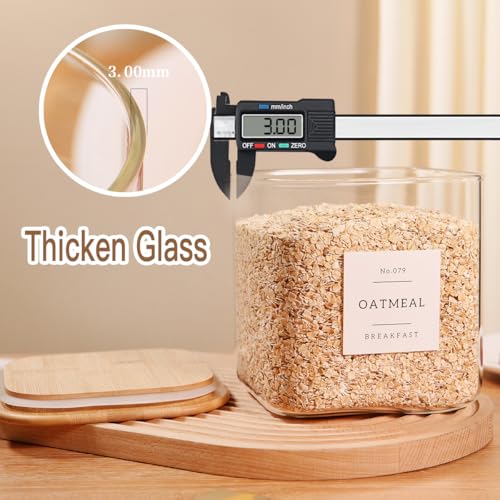 2 Pack Square Glass Flour and Sugar Containers with 132 Kitchen Pantry Labels