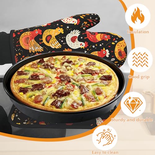 Colorful Rooster Oven Mitts and Pot Holders