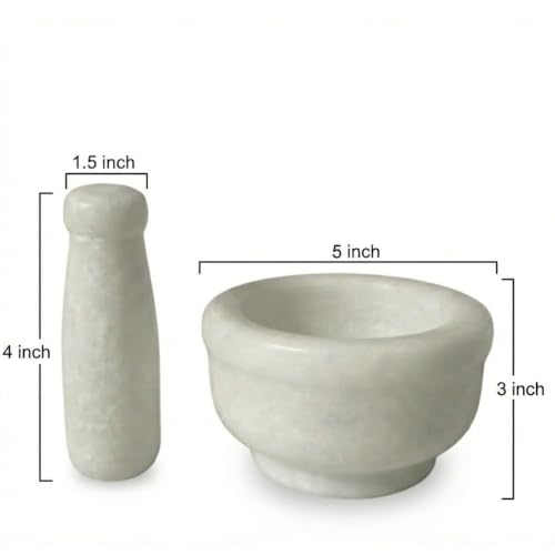 Marble Granite Mortar and Pestle Set (Kundi White Marble / 3 Inch)