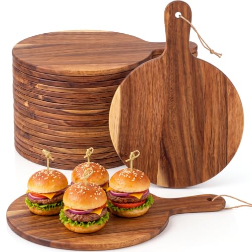 18 Pcs Cutting Board Bulk 13.8" x 9.8" Acacia Wood Chopping Board with Handle Wood Charcuterie Plank Engraving Serving Kitchen Planks for Wedding Housewarming Gift (13.8" X 9.8" / Acacia)