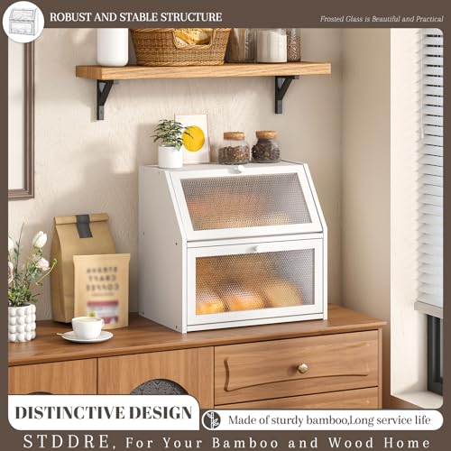 Bread Box for Kitchen Countertop Bin Double Layer Bread Box Storage Container Extra Large Capacity with Diamond Pattern Windows (White / Extra Large)