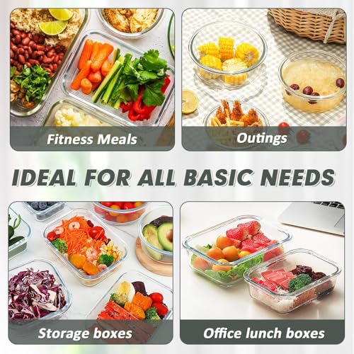 12 Packs Glass Food Storage Containers Set with Lids (Grey / 24 Pieces)