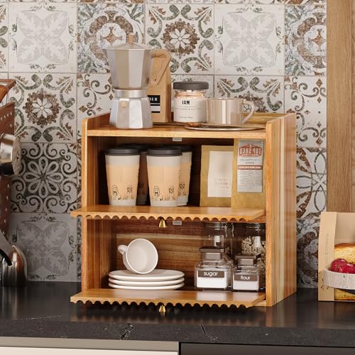 Rustic Bread Box for Kitchen Countertop Bamboo Bread Storage Container Bin Double Layer BreadBox Farmhouse Large Capacity Food Organizer
