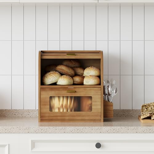 Roll Top Bread Box for Kitchen Countertop (Retro Brown)