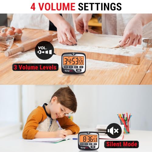 TM01(2 Pack) 2-in-1 Kitchen Timers for Cooking with Clock Mode (Digital Timer 2 Pack)