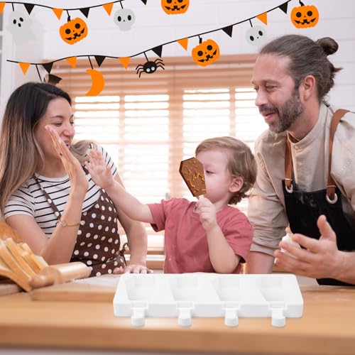 Halloween Ghost Shaped Mold 4 Cavity Reusable Silicone Cakesicle Cake Pop Ice Cream Mold for Adults Homemade Ice Cream Chocolate Candy DIY Trick Dessert Decorating