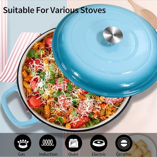 3.8 Quart Enameled Cast Iron Braiser Pan with Lid (Light Blue / 3.8QT)