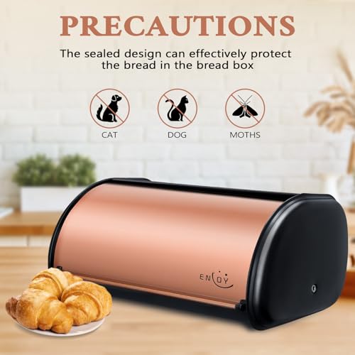 Bread Box for Kitchen Countertop (Matte Black Rose Gold)