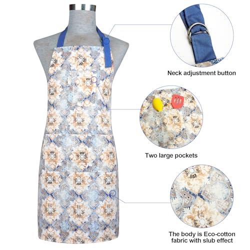 Oven Mitts and Pot Holders with Cooking Apron Set of 5 (Blue Retro)