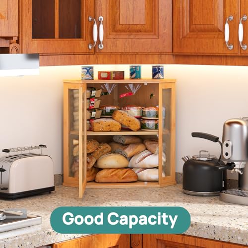 Corner Bread Box for Kitchen Counter (Natural / Extra Large)