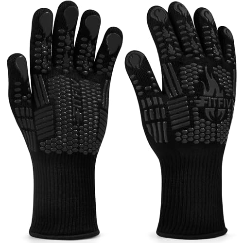 BBQ Gloves 1472°F Heat Resistant with Silicone Grip Oven Mitts