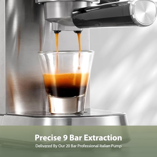 20 Bar Compact Espresso Machine for Home (Sterling Silver)