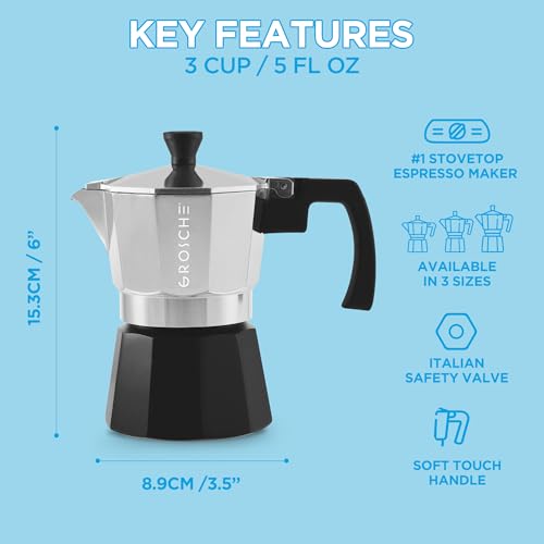 Milano Stovetop Espresso Maker Moka Pot 3 espresso Cup Tuxedo Black (3 espresso cups / Tuxedo, Black)