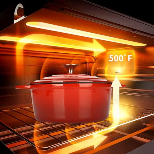5 QT Enameled Cast Iron Dutch Oven with Lid for Stews and Roasts (Red / 5QT)