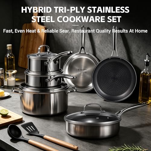 17 Pcs Hybrid Nonstick Stainless Steel Cookware Set