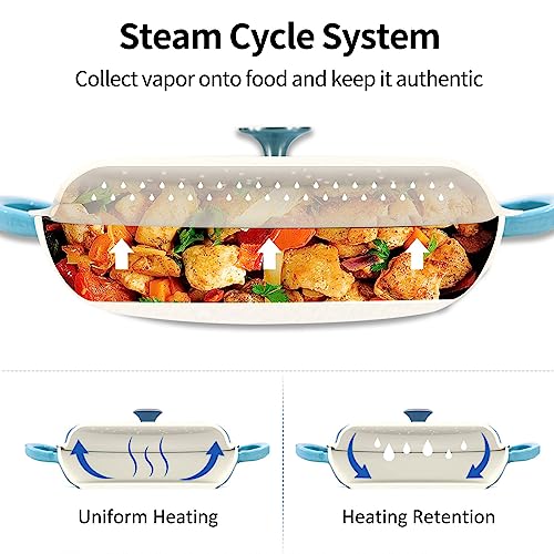 3.8 Quart Enameled Cast Iron Braiser Pan with Lid (Light Blue / 3.8QT)