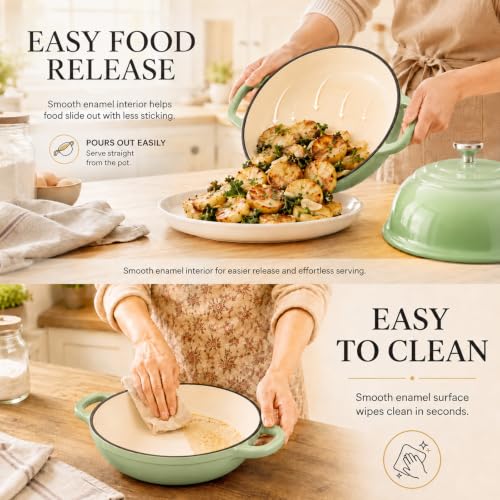 5QT Enameled Cast Iron Dutch Oven for Sourdough Bread Baking (Green)