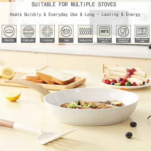 Pots and Pans Set Nonstick Induction Kitchen Cookware Set Cooking Sets 6 Pcs with Frying Pan Granite Stone Bakelite Wood Handle