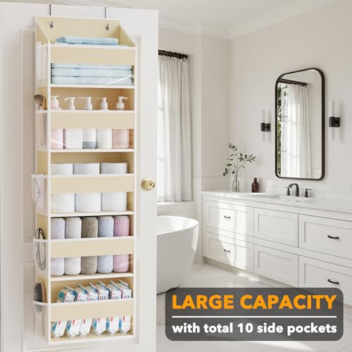 1 Pack Over The Door Organizer with 5 Large Pockets and 10 Mesh Side Pockets