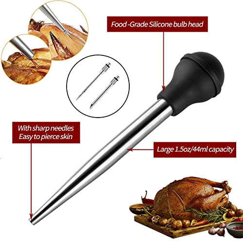 Turkey Baster Baster Syringe for Cooking Meat Injector Set with 2 Marinade Needles 1 Basting Brush1 Cleaning Brush for Home Baking Kitchen Tool