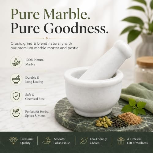 Marble Granite Mortar and Pestle Set (Kundi White Marble / 3 Inch)