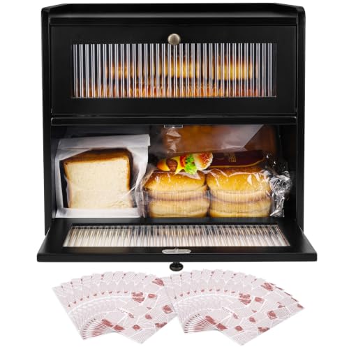 Bread Box for Kitchen Countertop (Black / Large)