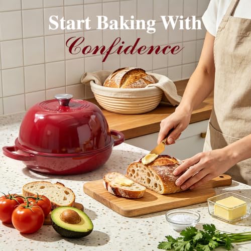 6QT Enameled Dutch Oven for Sourdough Starter Kit (Red)