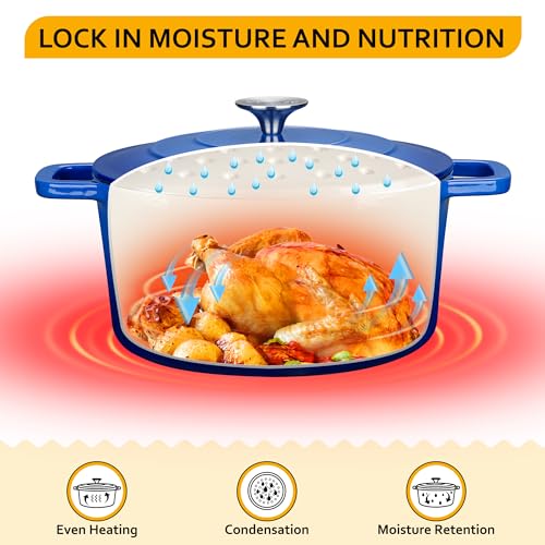 6 QT Enameled Cast Iron Dutch Oven Pot with Lid (Blue / 6QT-Round)