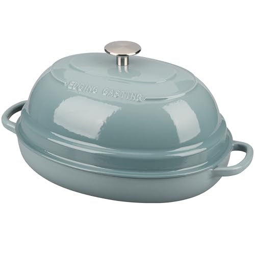 Enameled Oval Cast Iron Dutch Oven Pot with Lid (Seasalt)