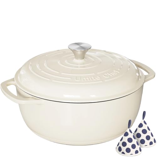 6QT Enameled Cast Iron Dutch Oven with Lid (Cream White)