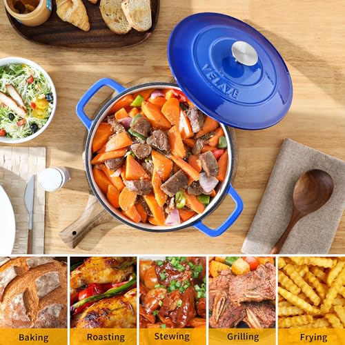 6 QT Enameled Cast Iron Dutch Oven Pot with Lid (Blue / 6QT-Round)