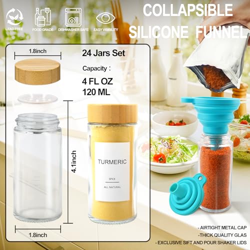 24 Pcs Glass Spice Jars with Bamboo Airtight Lids