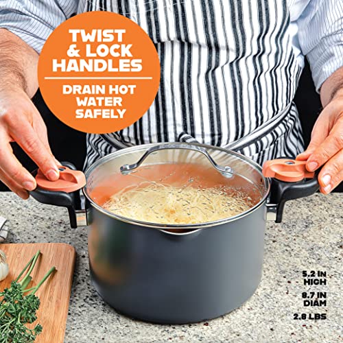 5 Quart Stock Pot Multipurpose Pasta Pot with Strainer Lid & Twist and Lock Handles