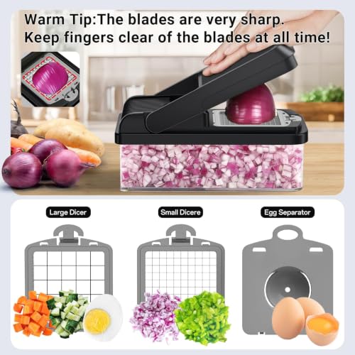 12-in-1 Vegetable Chopper with 7 Blades, Food Veggie Cutter, Mandoline Gray (Gray / 7 Blades)