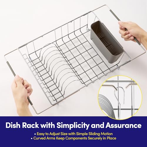 Dish Drying Rack Over the Sink Expandable to 24.5" Dish Drainer (Gray / 15.75" x 12" x 5")