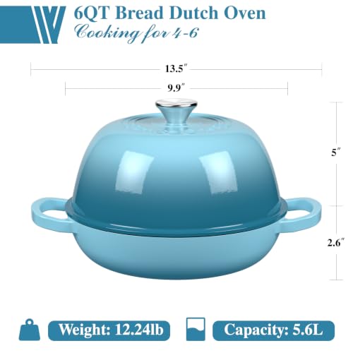 6QT Enameled Cast Iron Dutch Oven Bread Baking Gift Set (Blue)