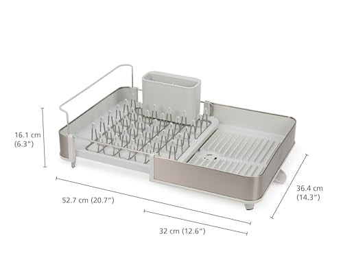Extend Steel Expandable Dish Drying Rack with Removable Cutlery Holder Swivel Draining Spout (1-tier / Light Stone)