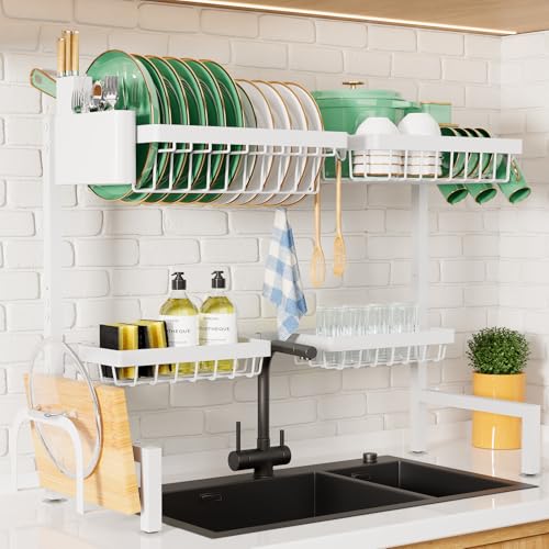 Adjustable Over The Sink Dish Drying Rack (White / Large)
