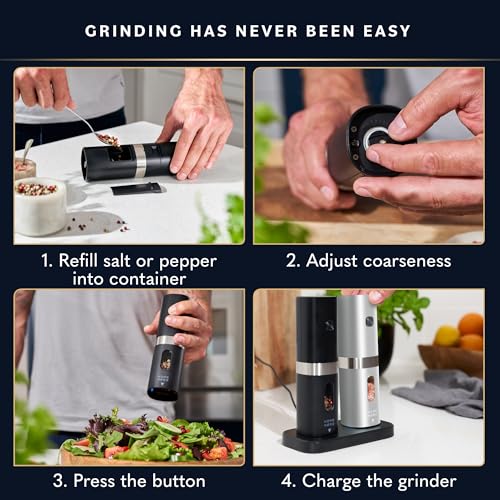 Rechargeable LED Light Up Electric Salt and Pepper Grinder Set