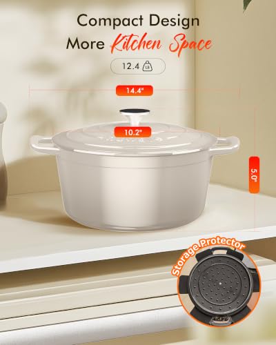 6 Qt PFAS Free Enameled Cast Iron Dutch Oven Pot with Lid (Chiffon)