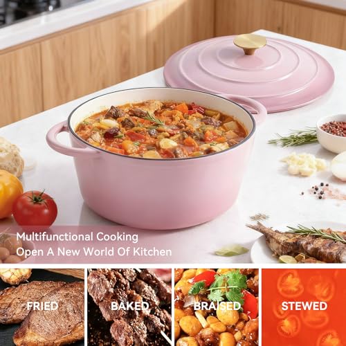 4.5 Quart Enameled Dutch Oven Pot with Lid (4.5 QT / Pink)
