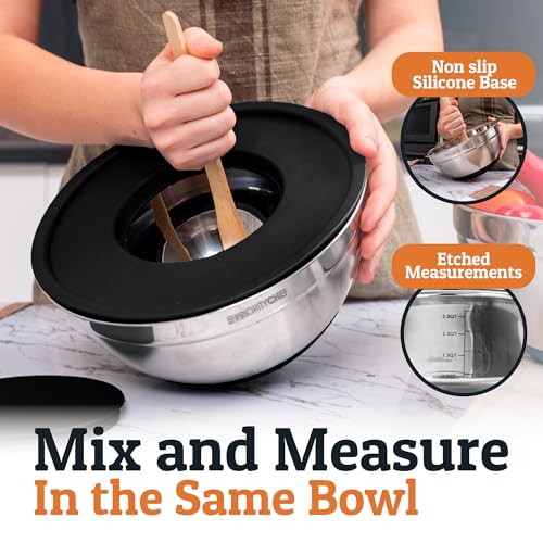6pc Stainless Steel Mixing Bowls with Lids Set (Black)