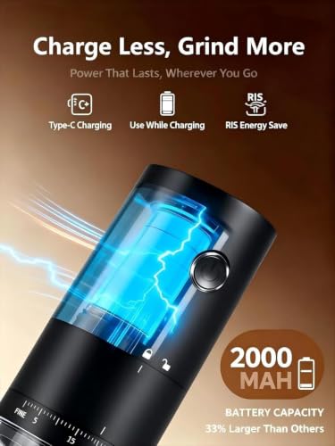 Portable Electric Coffee Grinder with Ceramic Burr (Matte Black)