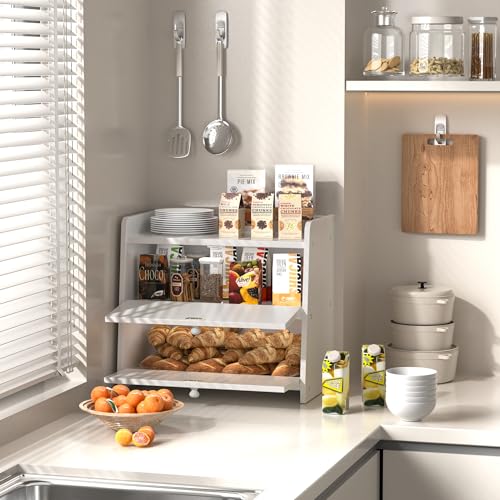 Bread Box for Kitchen Countertop (White)