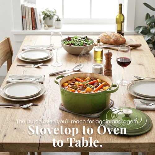 5.7 qt Enameled Cast Iron Dutch Oven Pot with Lid (Okra / 5.7 QT)